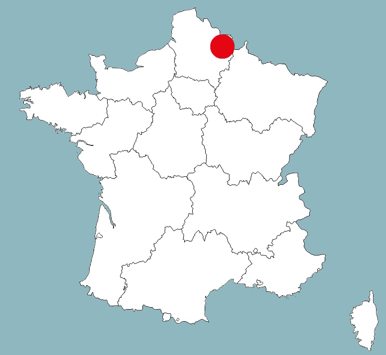 Une carte de France avec un point rouge situant la ville de Lille