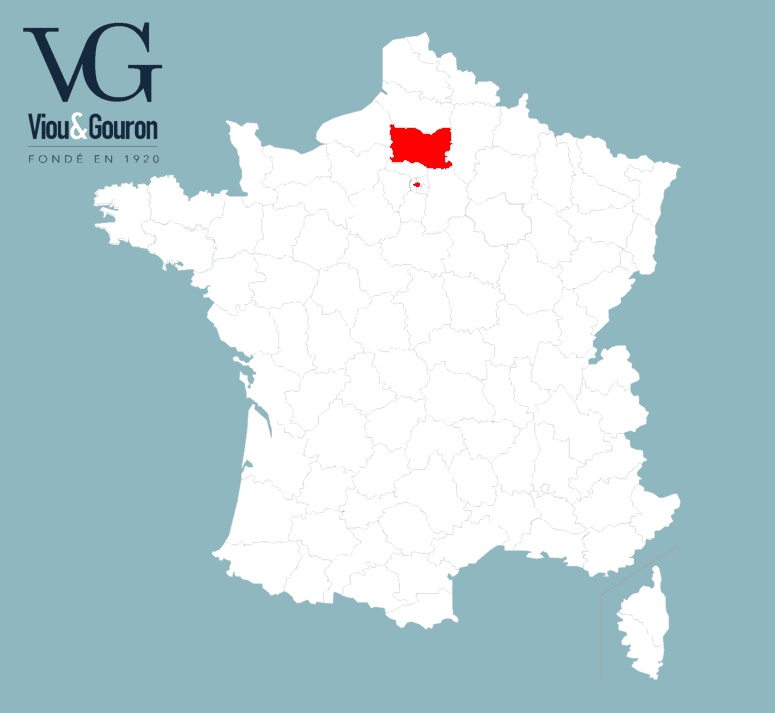 Carte de France mettant en évidence le département de l'Oise et la ville de Paris