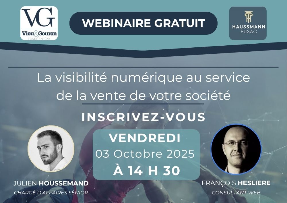 Webinaire gratuit sur la visibilité numérique pour la vente d'entreprise, vendredi 3 octobre 2025 à 14h30