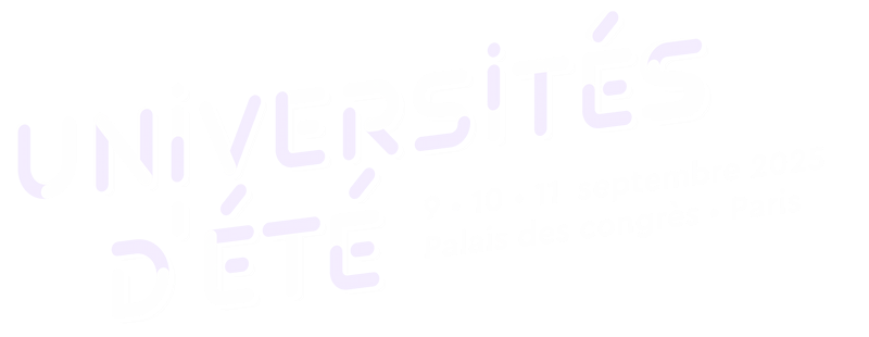 Logo Universités d'été 2025, 9-11 septembre, Palais des congrès Paris sur fond violet