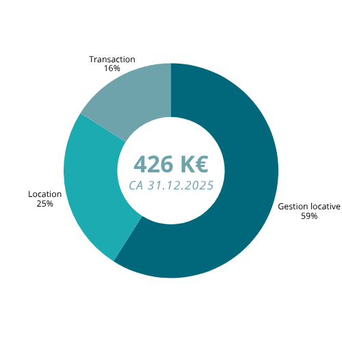 Graphique en anneau affichant un chiffre d’affaires de 426 K€ au 31.12.2025.