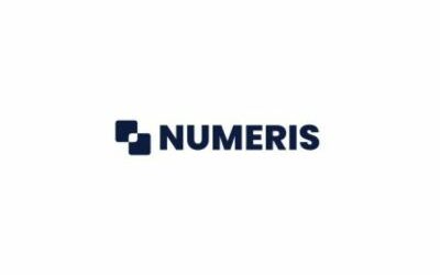 Logo Numeris, carrés bleu marine stylisés et typographie moderne, entreprise du secteur numérique.
