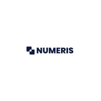 Logo Numeris, carrés bleu marine stylisés et typographie moderne, entreprise du secteur numérique.