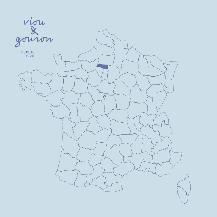 Carte de France mettant en évidence le département du Val-d’Oise (95), avec le logo Viou & Gouron.