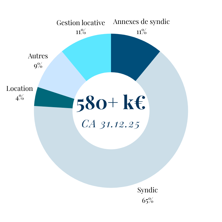 Répartition du chiffre d’affaires 2025 d’un cabinet immobilier dans le Val-d’Oise (95), supérieur à 580 k€.